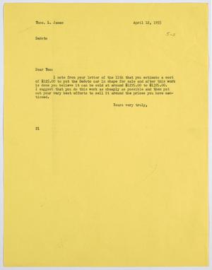 [Letter from D. W. Kempner to Thos. L. James, April 12, 1955]