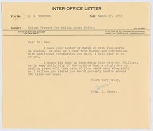 [Letter from T. L. James to D. W. Kempner, March 27, 1953]