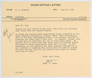 Primary view of object titled '[Letter from T. L. James to D. W. Kempner, June 20, 1955]'.