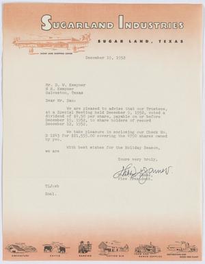 [Letter from Thos. L. James to D. W. Kempner, December 19, 1952]