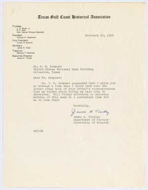 [Letter from James A. Tinsley to D. W. Kempner, February 20, 1956]