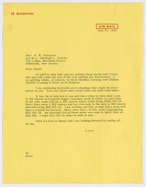Primary view of object titled '[Letter from D. W. Kempner to Mrs. D. W. Kempner, May 31, 1956]'.