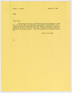[Letter from D. W. Kempner to T. L. James, March 5, 1953]