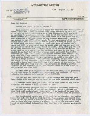 Primary view of object titled '[Letter from Thos. L. James to I. H. Kempner, August 12, 1954]'.