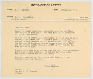 [Letter from T. L. James to D. W. Kempner, October 14, 1955]