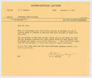 [Letter from W. O. Caraway to D. W. Kempner, December 3, 1954]