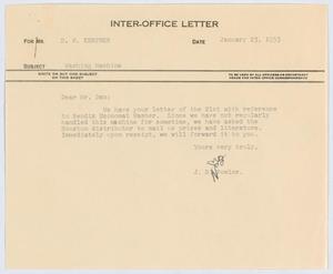 Primary view of [Letter from J. B. Fowler to D. W. Kempner, January 23, 1953]
