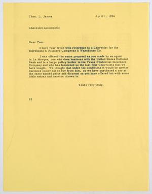 [Letter from D. W. Kempner to Thos. L. James, April 1, 1954]