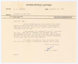 [Letter from T. L. James to D. W. Kempner, October 30, 1952]
