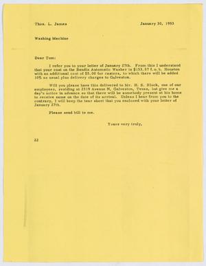 [Letter from D. W. Kempner to T. L. James, January 30, 1953]