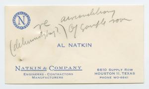 [Business Card for Al Natkin of Natkin & Company]