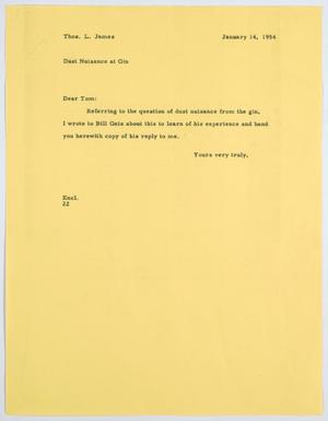 [Letter from D. W. Kempner to Thos. L. James, January 14, 1954]