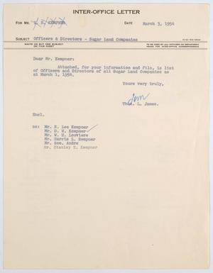 [Letter from T. L. James to I. H. Kempner, March 3, 1954]