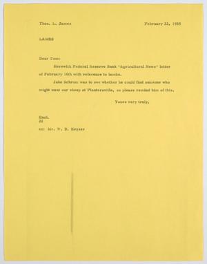 Primary view of object titled '[Letter from D. W. Kempner to Thos. L. James, February 22, 1955]'.