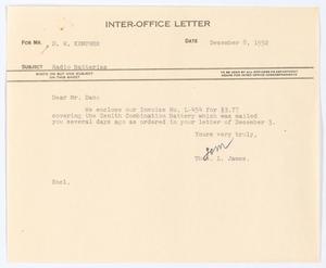 Primary view of object titled '[Letter from T. L. James to D. W. Kempner, December 8, 1952]'.