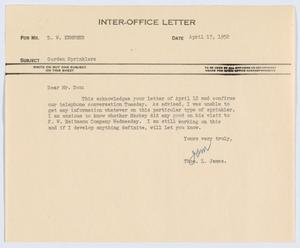 [Letter from T. L. James to D. W. Kempner, April 17, 1952]