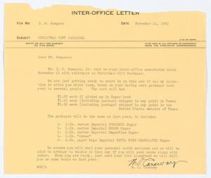 [Letter from W. O. Caraway to D. W. Kempner, November 24, 1952]