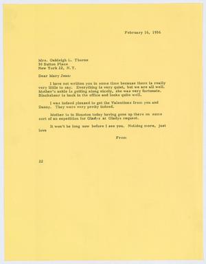 [Letter from D. W. Kempner to Mary Jean, February 16, 1956]
