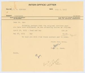 [Letter from T. L. James to D. W. Kempner, July 9, 1953]