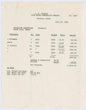 [Invoice for Blakely Cattle Account by C. B. Johnson Live Stock Commission Company]