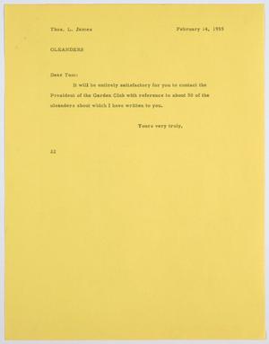 Primary view of object titled '[Letter from D. W. Kempner to T. L. James, February 14, 1955]'.
