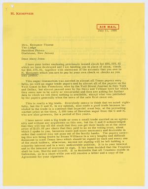 Primary view of object titled '[Letter from D. W. Kempner to Mary Jean, July 11, 1956]'.