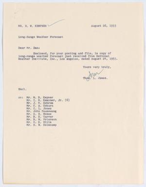 [Letter from T. L. James to D. W. Kempner, August 26, 1953]