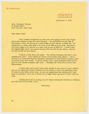 [Letter from A. H. Blackshear, Jr., to Mrs. Kempner Thorne, December 7, 1956]