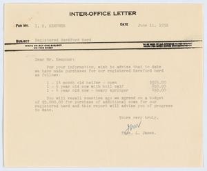 [Letter from T. L. James to I. H. Kempner, June 11, 1952]