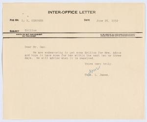 [Letter from T. L. James to D. W. Kempner, June 25, 1952]