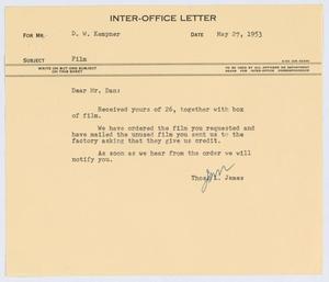 [Letter from T. L. James to D. W. Kempner, May 27, 1953]