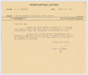 [Letter from T. L. James to D. W. Kempner, March 30, 1953]