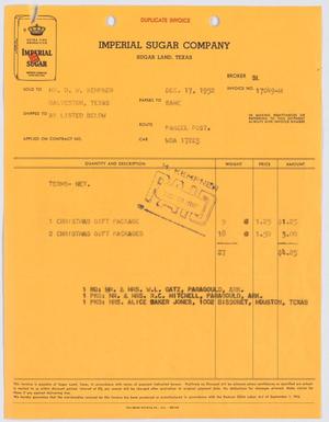 Primary view of object titled '[Invoice for Three Christmas Gift Packages Sold to D. W. Kempner]'.