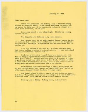 Primary view of object titled '[Letter from D. W. Kempner to Mary Jean, January 26, 1956]'.