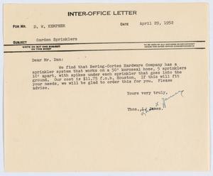 [Letter from T. L. James to D. W. Kempner, April 29, 1952]