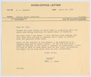 [Letter from T. L. James to D. W. Kempner, April 25, 1955]