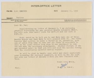 [Letter from T. L. James to D. W. Kempner, January 11, 1952]