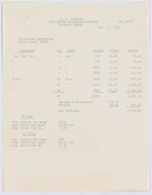 [Invoice for Eight Cows and Fifty-Three Calves Sold by C. B. Johnson Live Stock Commission Company]