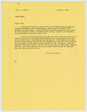 Primary view of object titled '[Letter from D. W. Kempner to Thos. L. James, April 8, 1953]'.