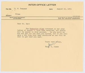 [Letter from T. L. James to D. W. Kempner, August 10, 1953]