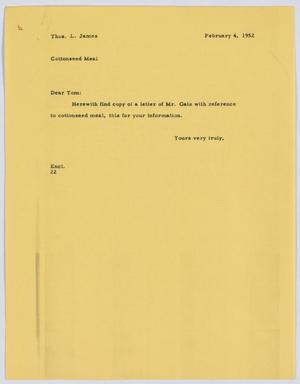 [Letter from D. W. Kempner to T. L. James, February 4, 1952]