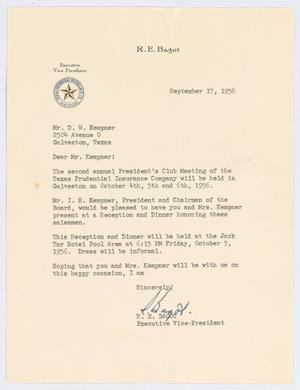 [Letter from R. E. Bagot to D. W. Kempner, September 17, 1956]