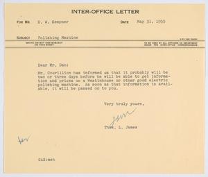 [Letter from T. L. James to D. W. Kempner, May 31, 1955]