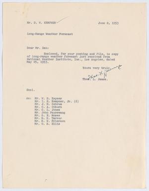 [Letter from T. L. James to D. W. Kempner, June 2, 1953]