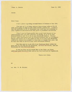 [Letter from D. W. Kempner to T. L. James, June 13, 1952]