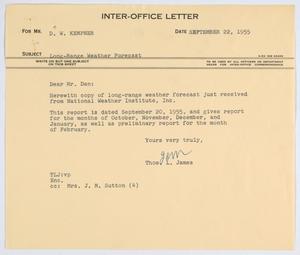 [Letter from T. L. James to D. W. Kempner, September 22, 1955]