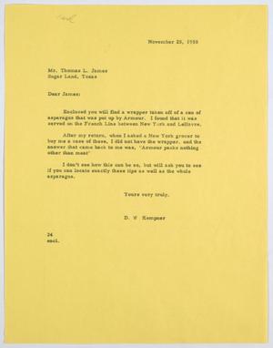 [Letter from D. W. Kempner to Thomas L. James, November 25, 1955]