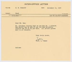 [Letter from T. L. James to D. W. Kempner, November 19, 1954]