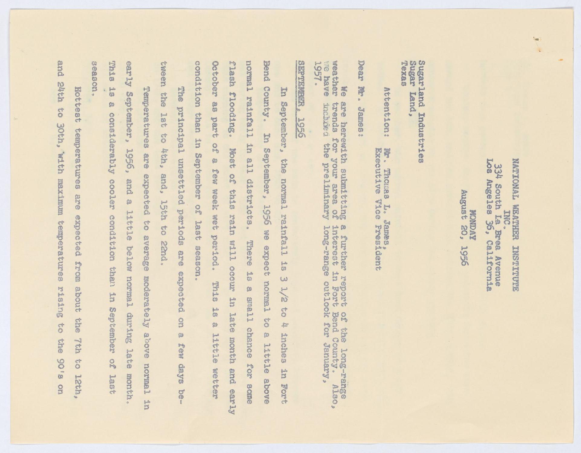 [Letter from William H. Rempel to Thomas L. James, August 20, 1956]
                                                
                                                    [Sequence #]: 1 of 8
                                                