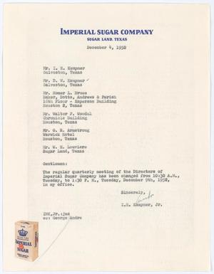 [Letter from I. H. Kempner, Jr., to Directors of Imperial Sugar Company, December 4, 1952]